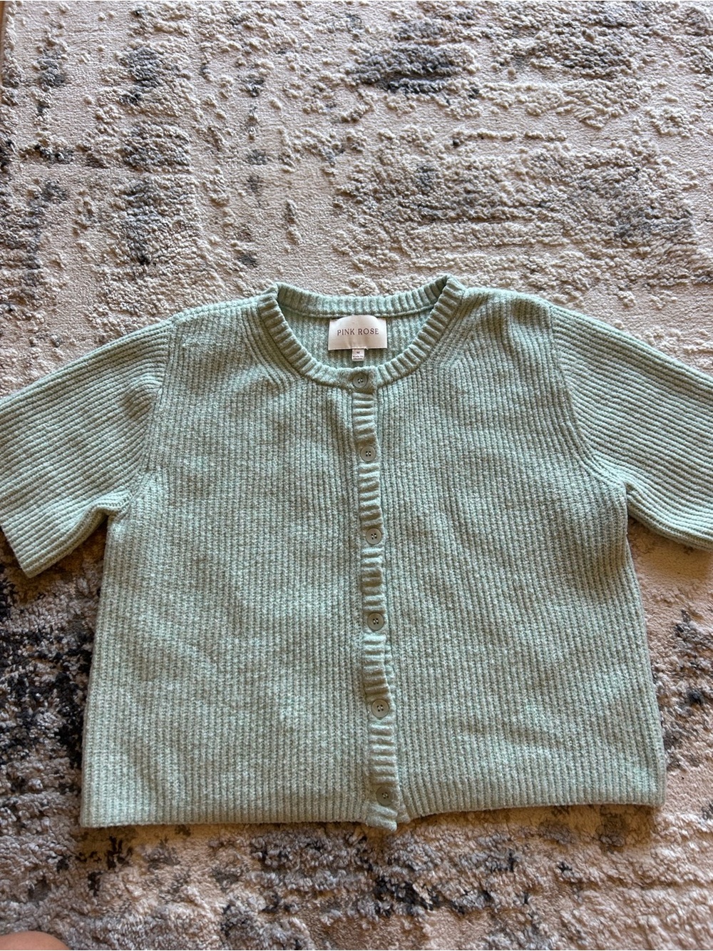 Pink Rose Mint Green Ribbed Button-Front Sweater